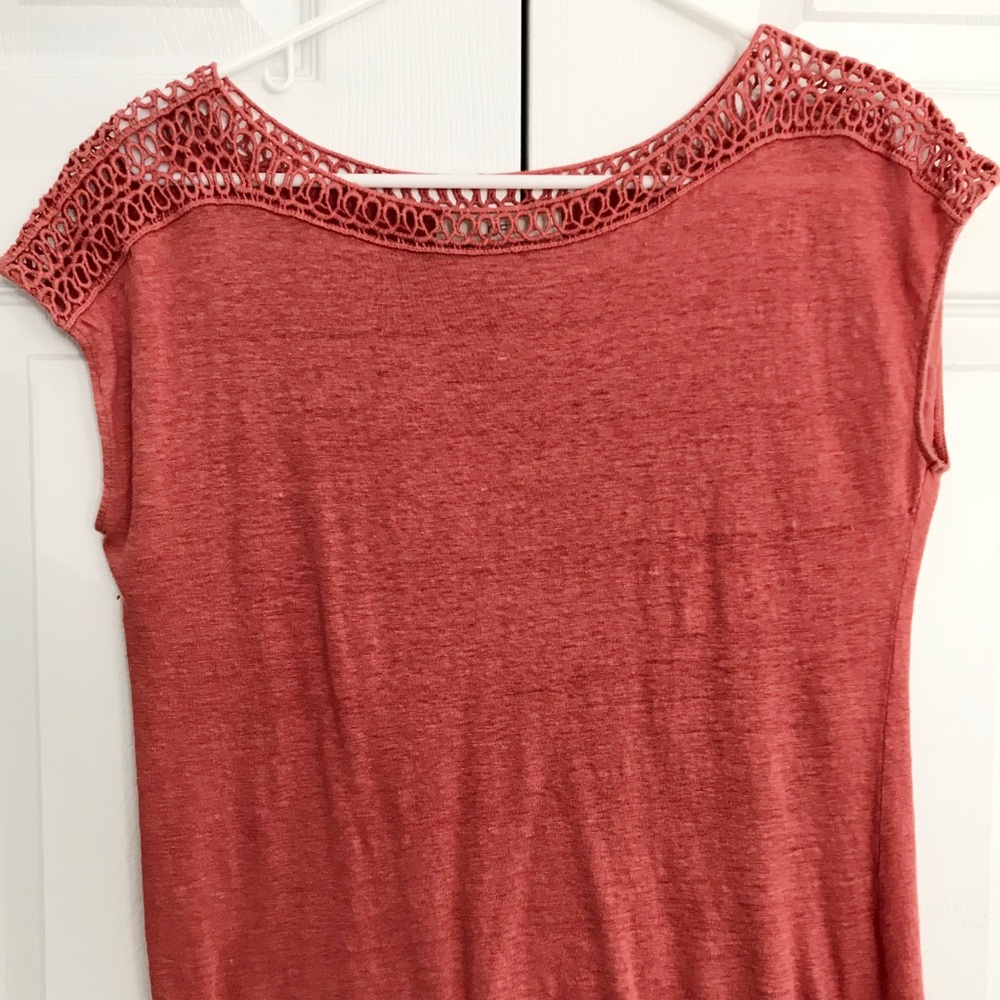 LOFT | Raspberry Lace/Crochet Boatneck Top